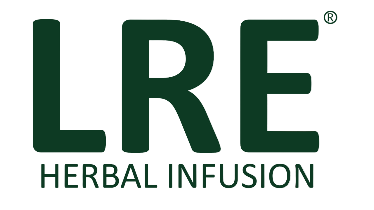 LRE Herbal Infusion logo with green text on a white background